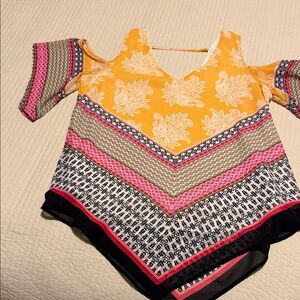 DR2 Yellow and Pink Cold Shoulder Blouse